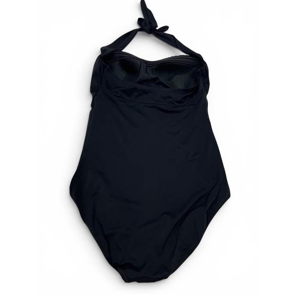 Lands End Womens Black Ruched Halter One Piece Swimsuit Size 6 Sweetheart Neck
